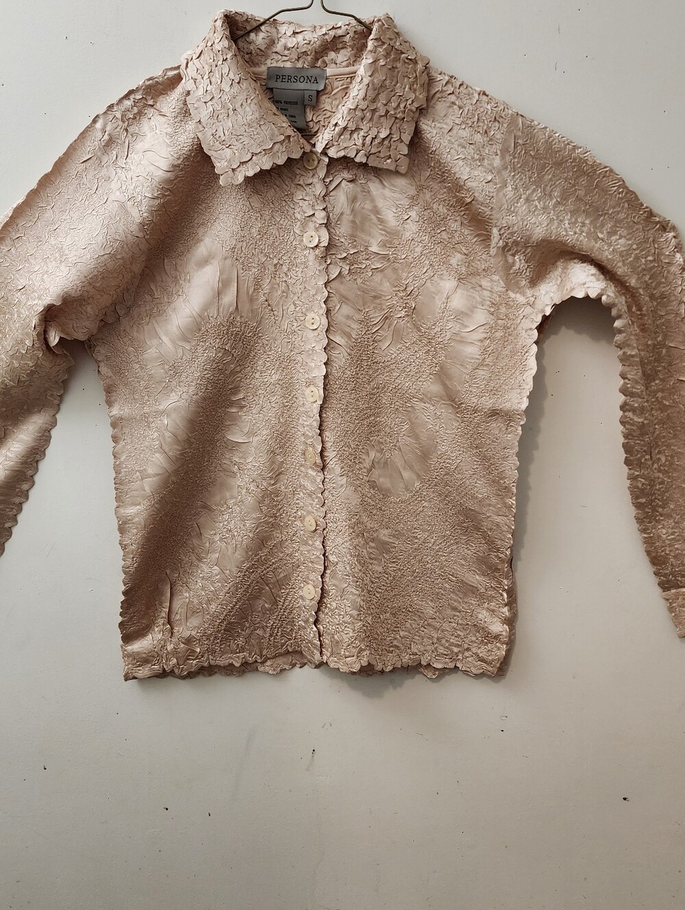 Persona Sm Textured Unique Champagne Gold Blouse Art To Wear Dressy NWOT Event